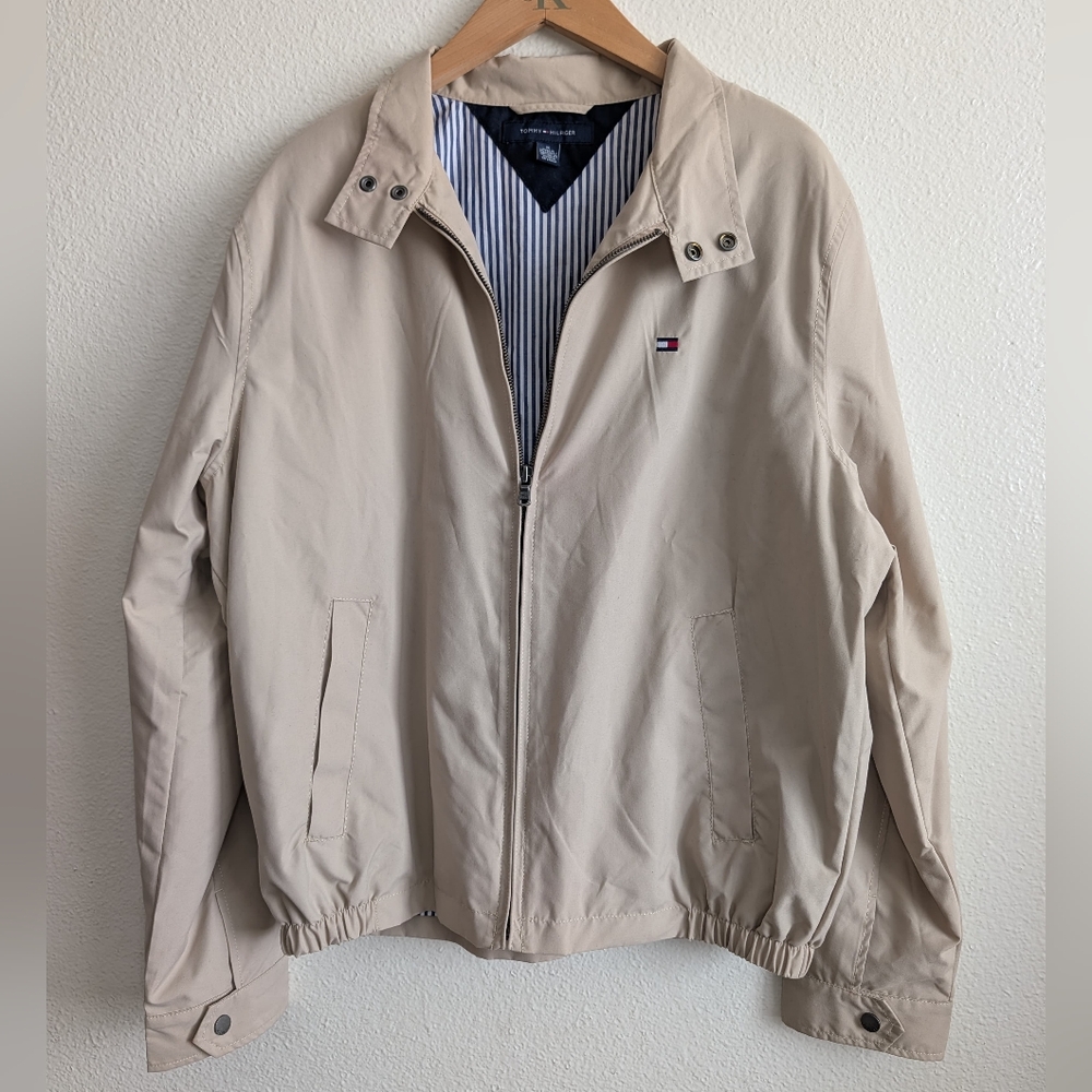 Vintage Tommy Hilfiger Golf Jacket Coat Mens M Light Khaki 90s Dad's Windbreaker